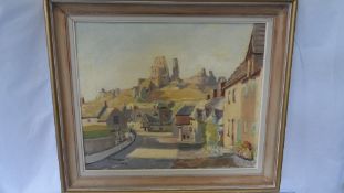 J.P JOHNSON (AMERICAN) 20th CENTURY ORIGINAL OIL ON BOARD `CASTLE RUINS` DATED 1959, 93 X 102 cms.