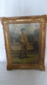 A T HEYDEN 20th CENTURY ORIGINAL OIL ON CANVAS `ARMY PRIVATE` 34 X 50 cms.