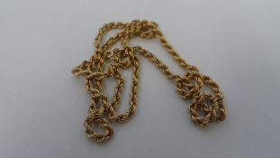 A 9ct HALLMARKED YELLOW GOLD ROPE CHAIN 5.9 gms.