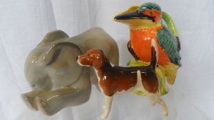 A COLLECTION OF MISC. PORCELAIN INCL. USSR PORCELAIN ELEPHANT, BESWICK CH WENDOW BILLY HOUND AND A