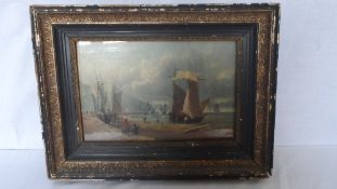 ARTIST UNKNOWN - OIL ON BOARD ` CONTINENTAL HARBOUR` SIGNED BOTTOM RIGHT. 30 X 20 cms.