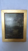 ARTIST UNKNOWN - ORIGINAL OIL ON BOARD OF A `LAKESIDE SCENE`. 27 X 36 cms.