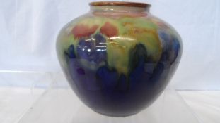 A CIRCA 1923 ROYAL DOULTON VASE FLORAL DESIGN ON COBALT GROUND, IMPRESSED MARKS TO BASE, ARTIST