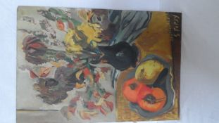 M. CHARLOT 20th CENTURY, ACRYLIC ON BOARD STILL LIFE `FLORA`.