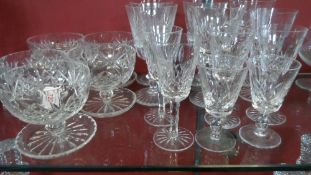 A MISC. COLLECTION OF CUT GLASS INCLUDING FIVE RED WINE, FOUR SHERRY GLASSES, TWO LIQUOR, ONE