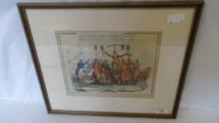 AN ORIGINAL FRAMED AND GLAZED HAND COLOURED ETCHING PUBLISHED BY THOMAS MACLEAN REPOSITORY OF WIT