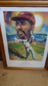 A FRAMED AND GLAZED CRICKET PRINT VIV RICHARDS WEST INDIES 1974 - 1991, LIMITED EDITION 127/300