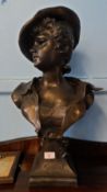 A BRONZE EFFECT BUST `LA CANOTHIERE` BY DURION 58 cms H.