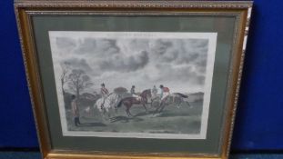 A PAIR OF FRAMED AND GLAZED COLOURED RACING ENGRAVINGS BY CHARLES HUNT & SON, LONDON "RESTING AT THE