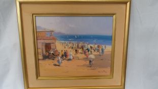 ARTIST UNKNOWN, IMPRESSIONIST STYLE `VICTORIAN SEASIDE SCENE` SIGNED BOTTOM RIGHT.