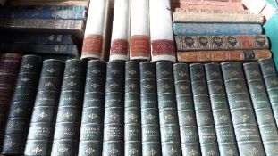 TWO BOXES OF VINTAGE BOOKS INCLUDING SOME ATTRACTIVE TOOLED AND LEATHER BOUND.