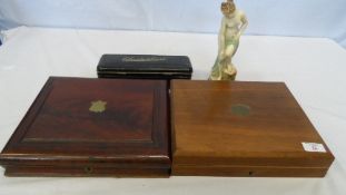 A COLLECTION OF MISC. ITEMS INCL. TWO KNIFE BOXES, JIGGER CIGAR CUTTER, MINIATURE MOTHER OF PEARL