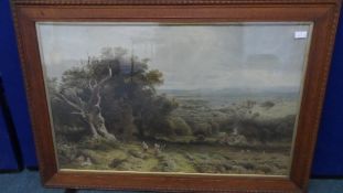 TWO VICTORIAN CHROMO LITHOGRAPHS DEPICTING REED MARSHES AND A PASTORAL SCENE IN OAK FRAMES 93 X 60