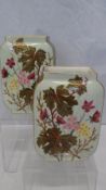 A PAIR OF VICTORIAN HAND PAINTED CHINESE STYLE PORCELAIN ENAMELLED VASES DEPICTING LEAVES AND