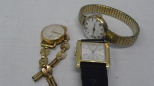 A COLLECTION OF MISC. WATCHES INCL. 9ct GOLD CASED LADY`S COCKTAIL WATCH ( 4 )