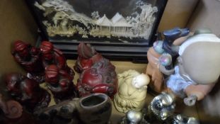 A COLLECTION OF MISC. CHINESE RELATED ITEMS INCL. PORCELAIN FIGURE OF A MAN WAN JIANG, MISC, RESIN