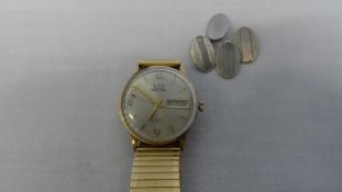 A GENT`S ASTRAL SEVENTEEN JEWEL 9ct GOLD PRESENTATION WRISTWATCH ENGRAVED TO BACK, APPROX. 12 gms IN