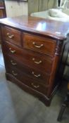 A MODERN ROSEWOOD CHEST OF DRAWERS INLAID WITH BRASS - TWO SHORT AND THREE LONG DRAWERS 77 X 46 X 87