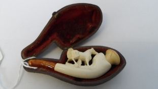 A MEERSCHAUM PIPE IN THE FORM OF A HORSE IN ORIGINAL CASE.