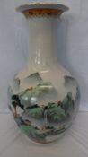 A LARGE CIRCA 20TH CENTURY CHINESE VASE DEPICTING PAGODA, MOUNTAINS, VALLEYS AND A TRANQUIL LAKE AND