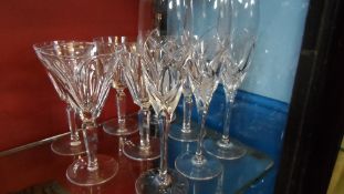 FIVE WATERFORD WHITE WINE GLASSES, ONE RED WINE GLASS AND THREE DA VINCI CUT GLASS FLUTES (9)