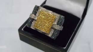 A 9CT GOLD 10K STAMPED ART DECO STYLE MEN`S COCKTAIL RING SET WITH PAVE SET WITH DIAMONDS AND