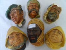 A COLLECTION OF SIX BOSSONS PLASTER MASKS DEPICTING VARIOUS CHARACTERS INCL. FISHERMAN, SCOTSMAN,