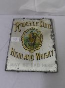A RODERICK DHU HIGHLAND WHISKY WOODEN BACKED ADVERTISING MIRROR, WILLIAM BROWNLIE GLASGOW LABEL TO