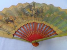 A MISC COLLECTION OF FIVE 20TH CENTURY SPANISH PAPER FANS DEPICTING VARIOUS SCENES, MATADORS,