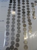 AN ALBUM ETC. OF COINS INCL. 150+ SILVER 3d BITS  ( PRE AND POST 1920 )