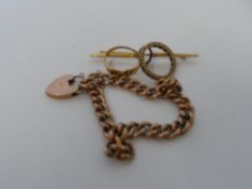 A MISC. COLLECTION OF JEWELLERY INCL. 9 CT ROSE GOLD CHARM BRACELET WITH HEART SHAPED CLASP, 9 CT