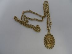 A 9CT GOLD HALLMARKED ST. CHRISTOPHER ON A 9CT HALLMARKED CHAIN, APPROX.  7.2 GM