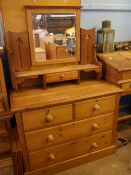 A RECLAIMED PINE DRESSING TABLE HAVING A MIRROR AND DRAWER TO THE TOP WITH TWO SHORT AND TWO LONG