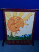 THE ORIGINAL HAND PAINTED METAL PUB SIGN  " THE SUN INN " WINCHCOMBE APPROX. 70 X 92 CM