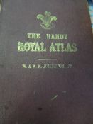 THE HANDY ROYAL ATLAS   1921 EDITION IN HALF-LEATHER BINDING, SOME SCUFFING BUT WITH ALL MAPS IN
