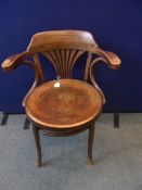 A VICTORIAN MAHOGANY BUTLER`S CHAIR TOGETHER WITH A BENT WOOD TUB CHAIR  ( 2 )