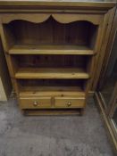 A PINE OPEN FRONTED WALL HANGING SHELF UNIT HAVING TWO DRAWERS, APPROX. 61 X 25 X 67 CM