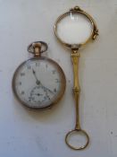 AN ANTIQUE GOLD PLATED LUNETTE TOGETHER WITH A GENT`S STENNISON STAR GOLD PLATED POCKET WATCH