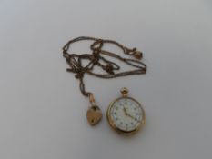 A LADY`S FORTUNE A. W. C CO GOLD FILLED ELGIN POCKET WATCH  TOGETHER WITH GOLD METAL WATCH / MUFF