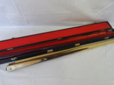 A BOCE CUSTOM SNOOKER CUE TOGETHER WITH ANOTHER BY TECNO  ( 2 )