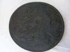 AN OVAL 1920`S STYLE PLAQUE DEPICTING FLAPPERS, APPROX. 32 X 27 CM