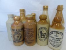 A COLLECTION OF MISC. POTTERY ALE BOTTLES INCL. RUSSELL & SON MALTON, THE CARLISLE NEW BREWERY CO.