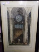 TWO HAND COLOURED ETCHINGS DEPICTING NOTRE DAME DE PARIS AND RHEIMS SIGNED E SHARLAND EXHIBITOR AT