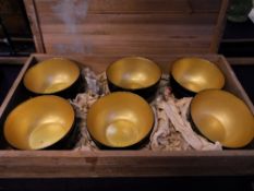 A SET OF TWELVE CHINESE LAQUERED BOWLS IN A WOODEN BOX, THE BOWLS BEING MARKED SHENSHAO AN LANG KEE,