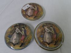 A COLLECTION OF MISC. PRATT WARE POT LIDS INCL. ONE NOT BY HEAVEN I EXCLAIMED MAY I PERISH 12 CM AND