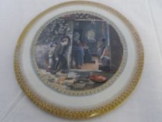 A PRATT WARE POTTERY CIRCULAR PLAQUE THE TRUANT BY T WEBSTER, APPROX. 21 CM DIAMETER