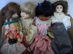 A COLLECTION OF SIX REPLICA PORCELAIN DOLLS INCLUDING A D D DOLL WITH PORCELAIN HEAD AND COMPOSITE