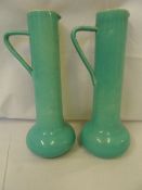 A PAIR OF TURQUOISE POTTERY STUDIO VASES BEING OF TULIP SHAPE, APPROX. 30 CM HIGH  TOGETHER WITH