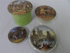 A COLLECTION OF MISC. 19th CENTURY PRATT WARE POTS AND POT LIDS INCL. THE VILLAGE WEDDING LID AND