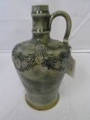 A DOULTON LAMBETH WARE MOTTLED GREEN CERAMIC POTTERY ART NOUVEAU STYLE SPIRIT BOTTLE, THE BOTTLE